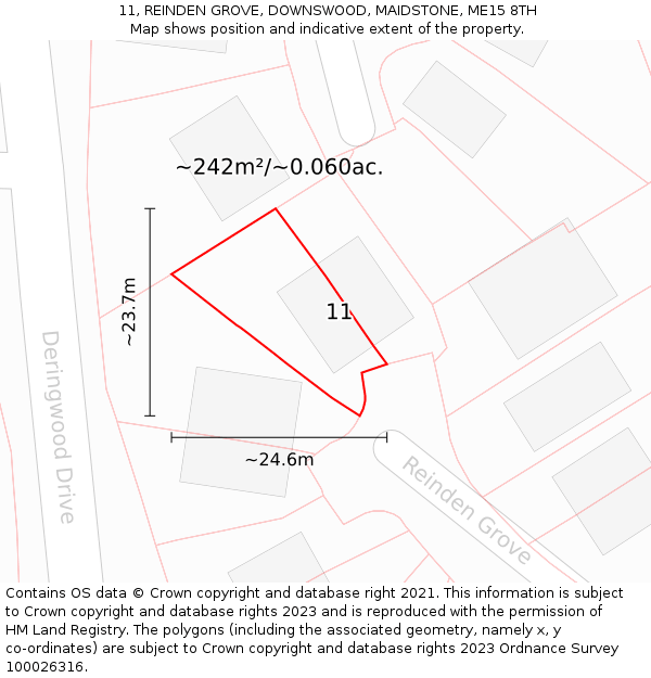 11, REINDEN GROVE, DOWNSWOOD, MAIDSTONE, ME15 8TH: Plot and title map