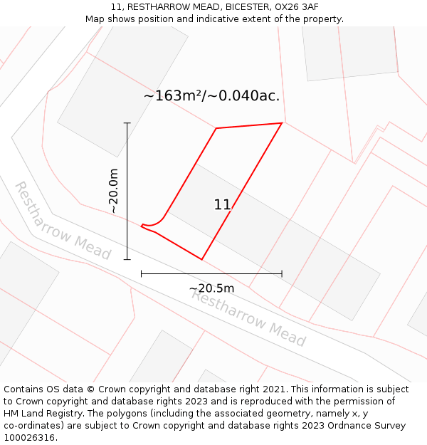 11, RESTHARROW MEAD, BICESTER, OX26 3AF: Plot and title map