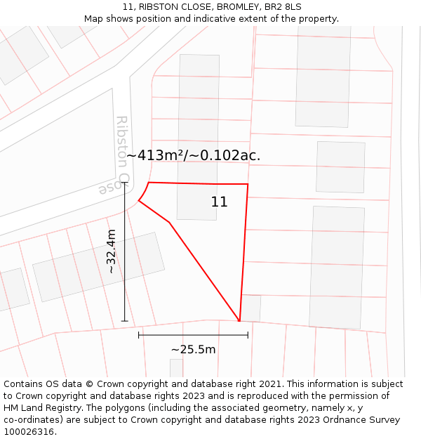 11, RIBSTON CLOSE, BROMLEY, BR2 8LS: Plot and title map