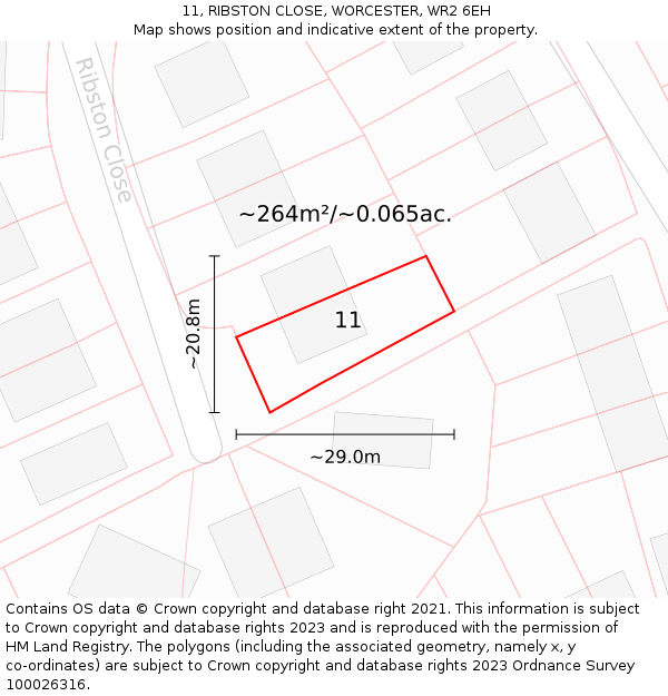 11, RIBSTON CLOSE, WORCESTER, WR2 6EH: Plot and title map