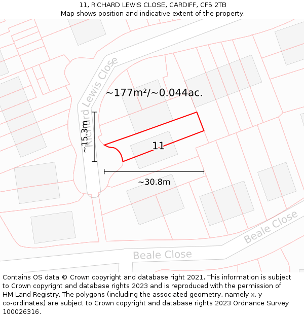 11, RICHARD LEWIS CLOSE, CARDIFF, CF5 2TB: Plot and title map