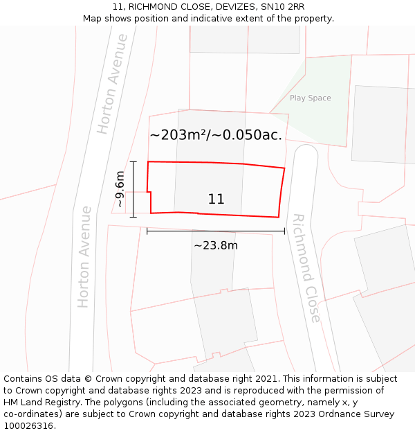 11, RICHMOND CLOSE, DEVIZES, SN10 2RR: Plot and title map