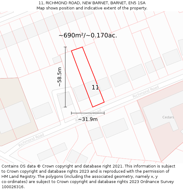 11, RICHMOND ROAD, NEW BARNET, BARNET, EN5 1SA: Plot and title map