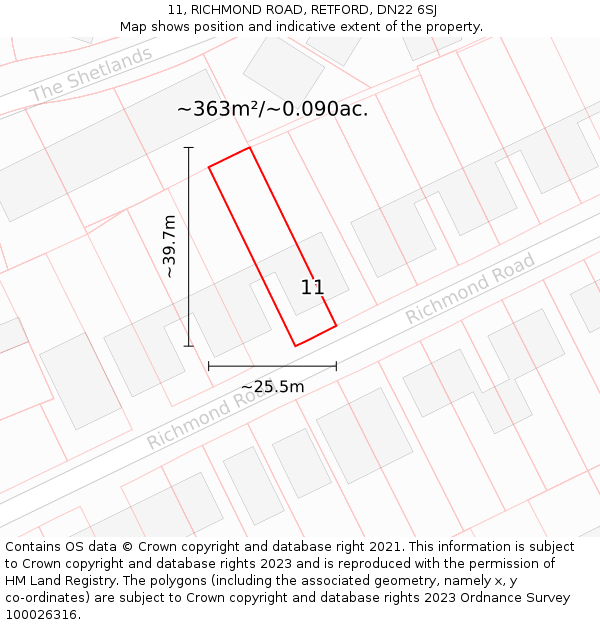 11, RICHMOND ROAD, RETFORD, DN22 6SJ: Plot and title map