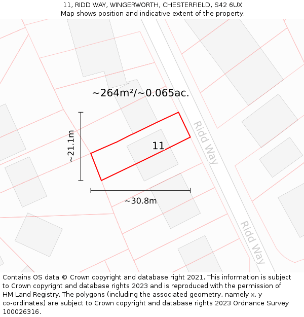 11, RIDD WAY, WINGERWORTH, CHESTERFIELD, S42 6UX: Plot and title map