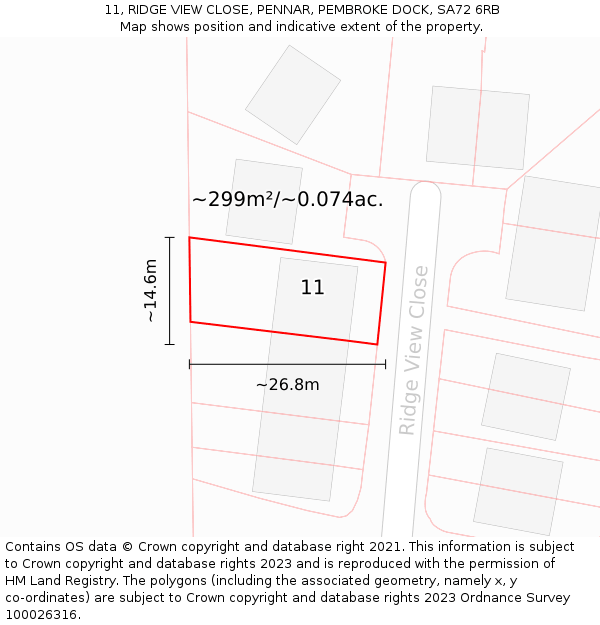 11, RIDGE VIEW CLOSE, PENNAR, PEMBROKE DOCK, SA72 6RB: Plot and title map