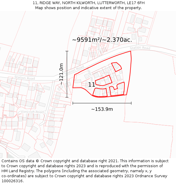 11, RIDGE WAY, NORTH KILWORTH, LUTTERWORTH, LE17 6FH: Plot and title map