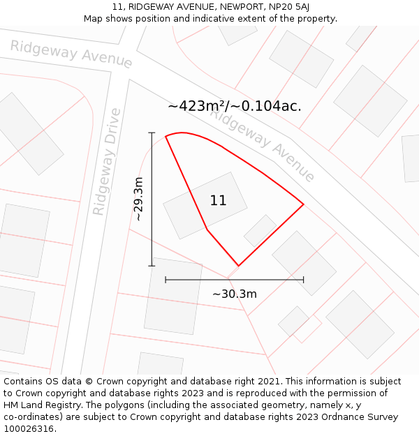 11, RIDGEWAY AVENUE, NEWPORT, NP20 5AJ: Plot and title map