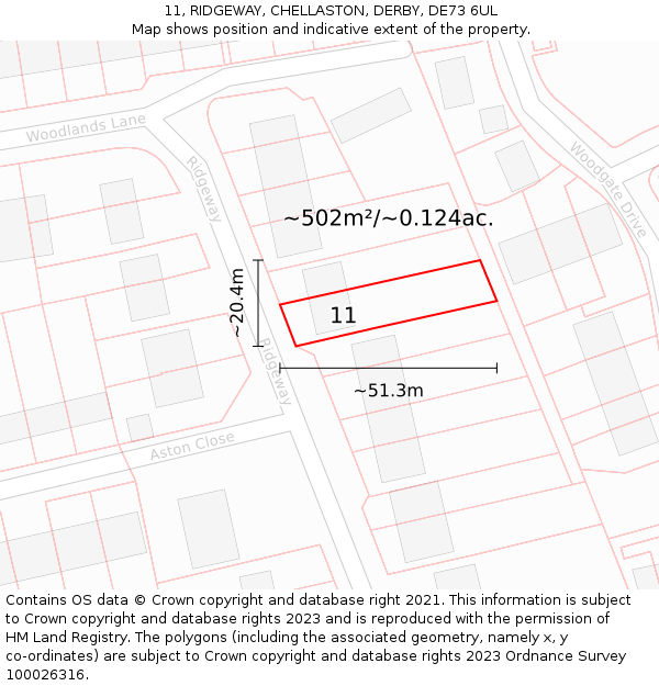 11, RIDGEWAY, CHELLASTON, DERBY, DE73 6UL: Plot and title map