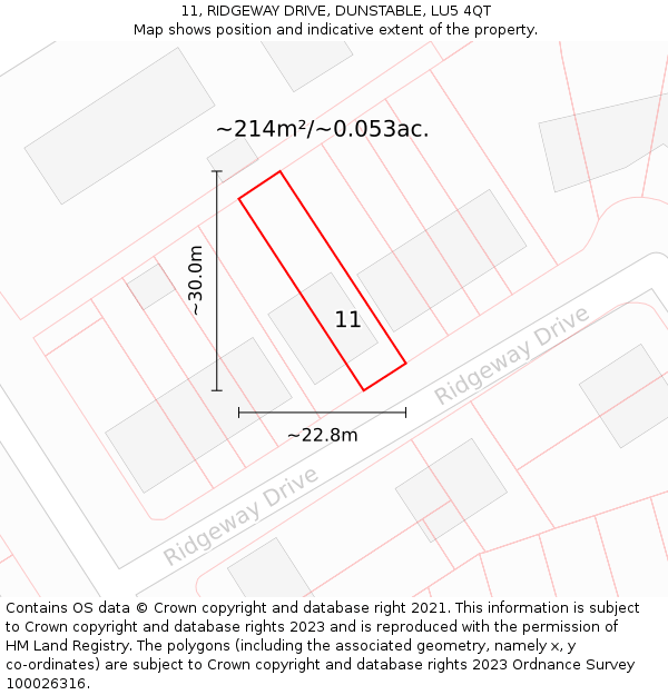 11, RIDGEWAY DRIVE, DUNSTABLE, LU5 4QT: Plot and title map