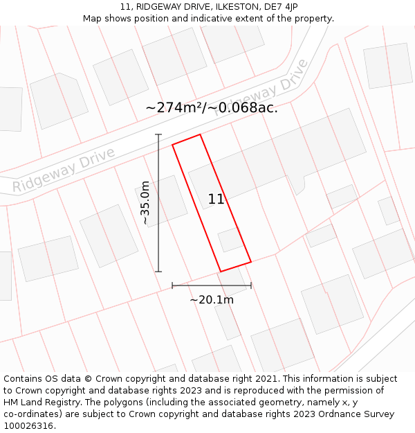 11, RIDGEWAY DRIVE, ILKESTON, DE7 4JP: Plot and title map