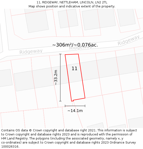 11, RIDGEWAY, NETTLEHAM, LINCOLN, LN2 2TL: Plot and title map