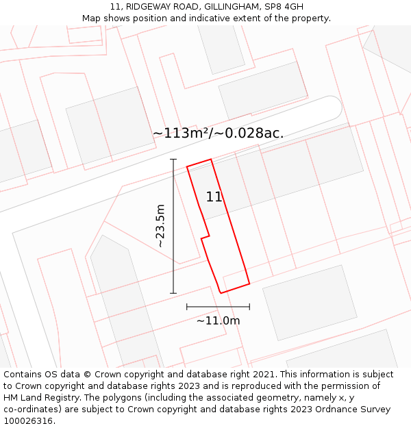 11, RIDGEWAY ROAD, GILLINGHAM, SP8 4GH: Plot and title map