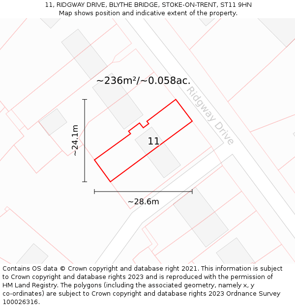 11, RIDGWAY DRIVE, BLYTHE BRIDGE, STOKE-ON-TRENT, ST11 9HN: Plot and title map