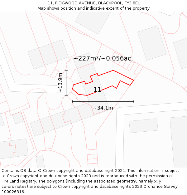 11, RIDGWOOD AVENUE, BLACKPOOL, FY3 8EL: Plot and title map