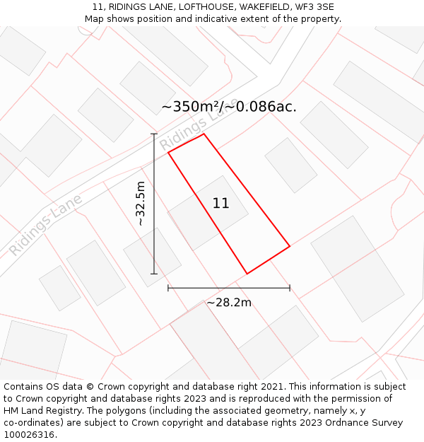 11, RIDINGS LANE, LOFTHOUSE, WAKEFIELD, WF3 3SE: Plot and title map