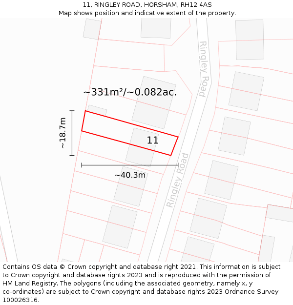 11, RINGLEY ROAD, HORSHAM, RH12 4AS: Plot and title map