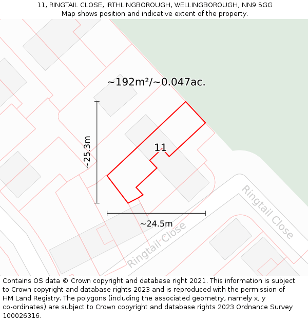 11, RINGTAIL CLOSE, IRTHLINGBOROUGH, WELLINGBOROUGH, NN9 5GG: Plot and title map
