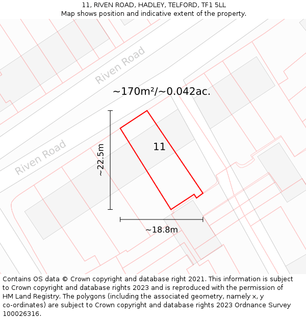 11, RIVEN ROAD, HADLEY, TELFORD, TF1 5LL: Plot and title map