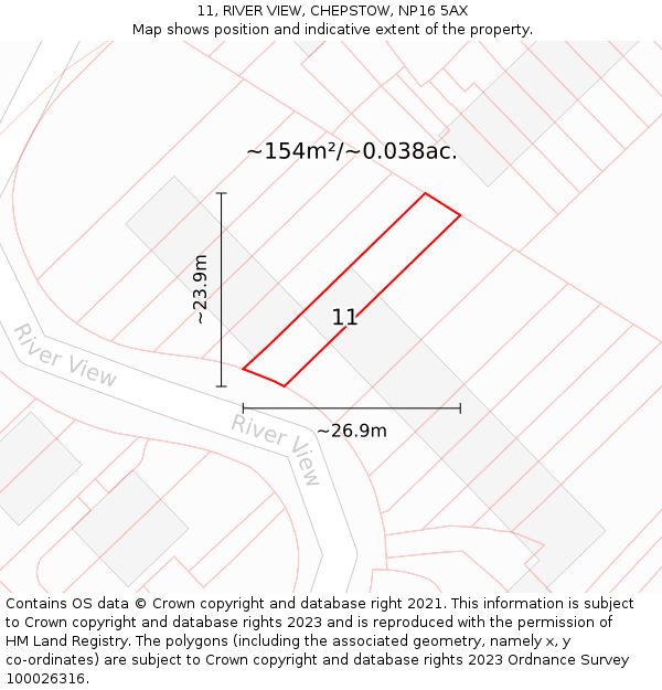 11, RIVER VIEW, CHEPSTOW, NP16 5AX: Plot and title map