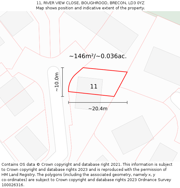 11, RIVER VIEW CLOSE, BOUGHROOD, BRECON, LD3 0YZ: Plot and title map