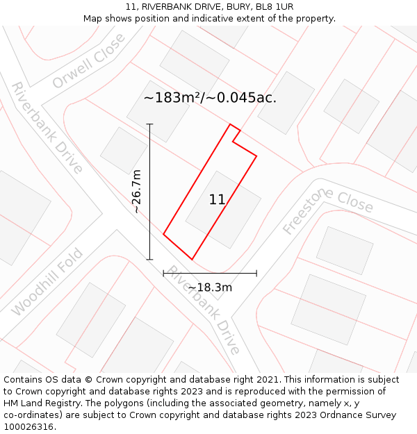 11, RIVERBANK DRIVE, BURY, BL8 1UR: Plot and title map