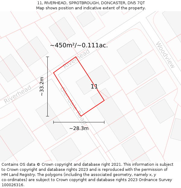 11, RIVERHEAD, SPROTBROUGH, DONCASTER, DN5 7QT: Plot and title map