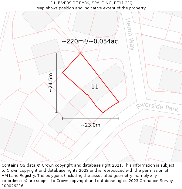 11, RIVERSIDE PARK, SPALDING, PE11 2FQ: Plot and title map