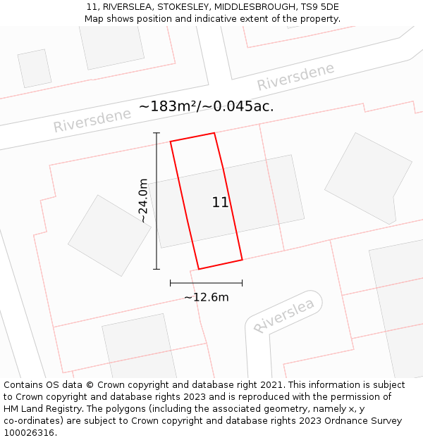 11, RIVERSLEA, STOKESLEY, MIDDLESBROUGH, TS9 5DE: Plot and title map