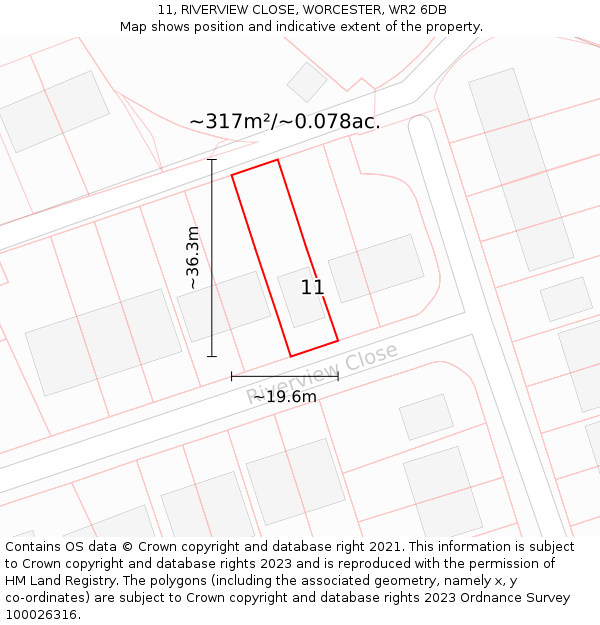 11, RIVERVIEW CLOSE, WORCESTER, WR2 6DB: Plot and title map