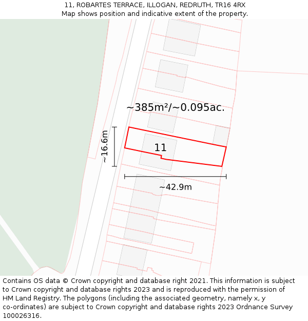 11, ROBARTES TERRACE, ILLOGAN, REDRUTH, TR16 4RX: Plot and title map