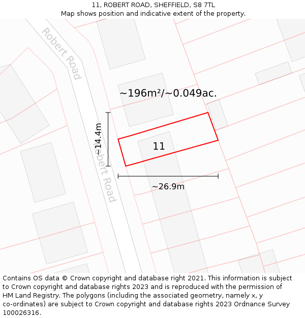 11, ROBERT ROAD, SHEFFIELD, S8 7TL: Plot and title map