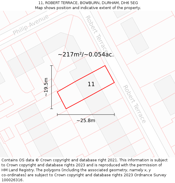 11, ROBERT TERRACE, BOWBURN, DURHAM, DH6 5EG: Plot and title map