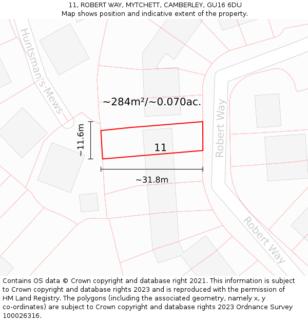 11, ROBERT WAY, MYTCHETT, CAMBERLEY, GU16 6DU: Plot and title map