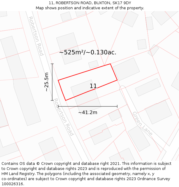 11, ROBERTSON ROAD, BUXTON, SK17 9DY: Plot and title map
