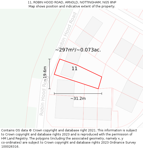 11, ROBIN HOOD ROAD, ARNOLD, NOTTINGHAM, NG5 8NP: Plot and title map
