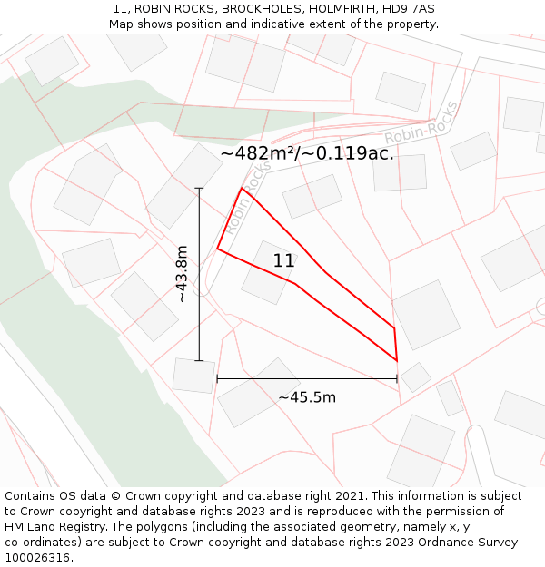 11, ROBIN ROCKS, BROCKHOLES, HOLMFIRTH, HD9 7AS: Plot and title map