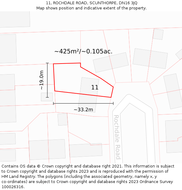 11, ROCHDALE ROAD, SCUNTHORPE, DN16 3JQ: Plot and title map