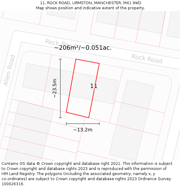 11, ROCK ROAD, URMSTON, MANCHESTER, M41 9WD: Plot and title map