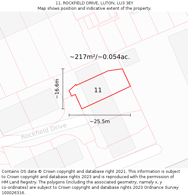 11, ROCKFIELD DRIVE, LUTON, LU3 3EY: Plot and title map