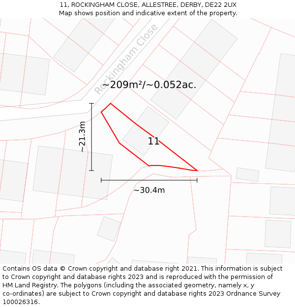 11, ROCKINGHAM CLOSE, ALLESTREE, DERBY, DE22 2UX: Plot and title map
