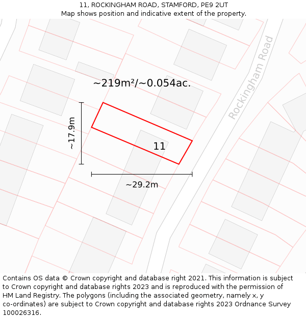 11, ROCKINGHAM ROAD, STAMFORD, PE9 2UT: Plot and title map
