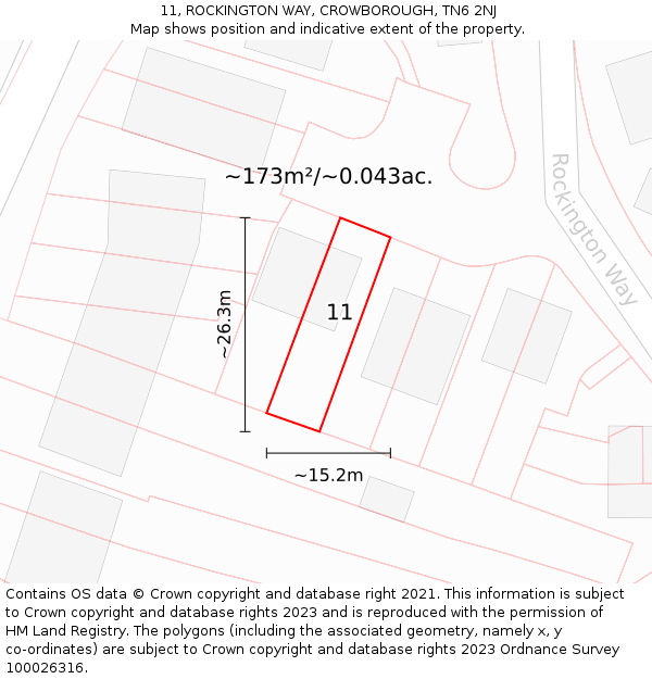 11, ROCKINGTON WAY, CROWBOROUGH, TN6 2NJ: Plot and title map
