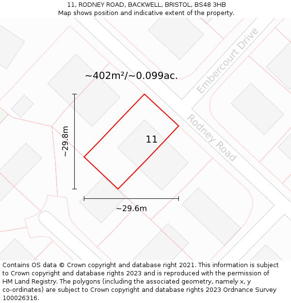 11, RODNEY ROAD, BACKWELL, BRISTOL, BS48 3HB: Plot and title map