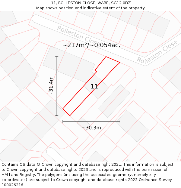 11, ROLLESTON CLOSE, WARE, SG12 0BZ: Plot and title map