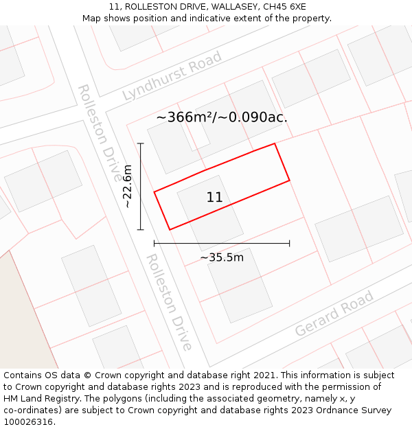 11, ROLLESTON DRIVE, WALLASEY, CH45 6XE: Plot and title map