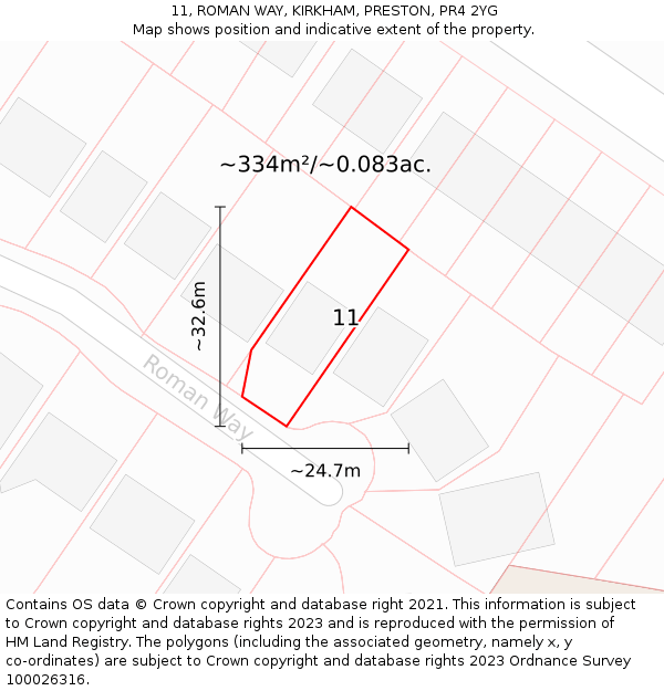 11, ROMAN WAY, KIRKHAM, PRESTON, PR4 2YG: Plot and title map