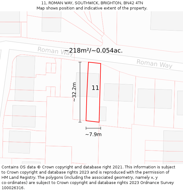 11, ROMAN WAY, SOUTHWICK, BRIGHTON, BN42 4TN: Plot and title map