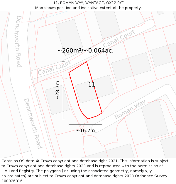 11, ROMAN WAY, WANTAGE, OX12 9YF: Plot and title map