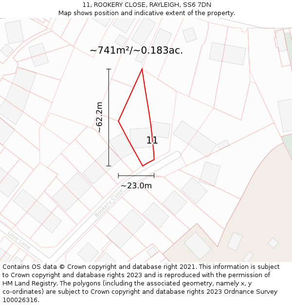 11, ROOKERY CLOSE, RAYLEIGH, SS6 7DN: Plot and title map